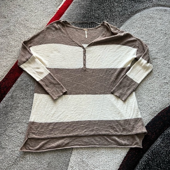 Free People Beach Gold Rush Henley Linen Blend Top - Picture 2 of 5